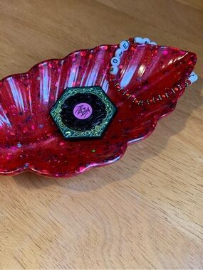 Red and Black Feather Trinket Tray